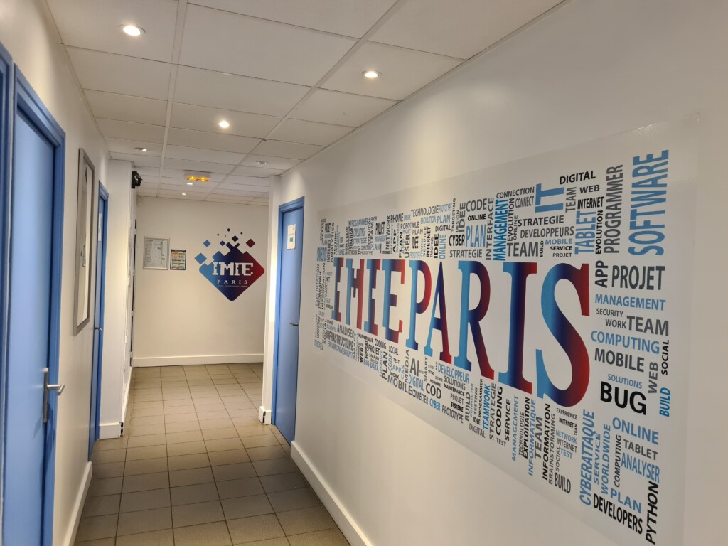 Locaux de l’IMIE Paris, école informatique spécialisée en alternance dans les métiers du développement web, de la cybersécurité, de la data et de l’intelligence artificielle.