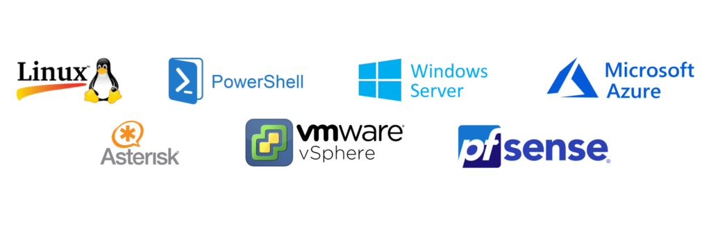 logo des outils techniques étudiés dans le Bachelor Développeur Cybersécurité :
- Linux
- PowerShell
- Windows Server
- Microsoft Azure
- Asterisk
- VMWare
- PF Sense