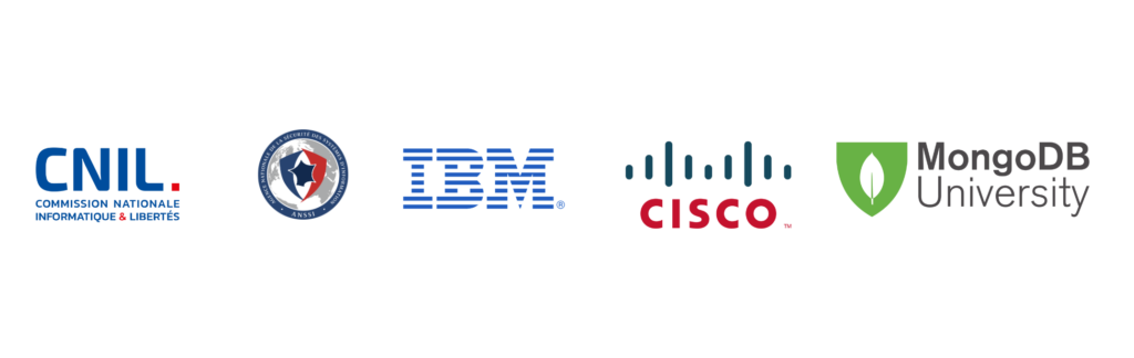 logo des certifications et attestations obtenu dans le Bachelor Développeur Full-Stack :
- CNIL
- IBM
- CISCO
- MANGO DB
- ANSSI