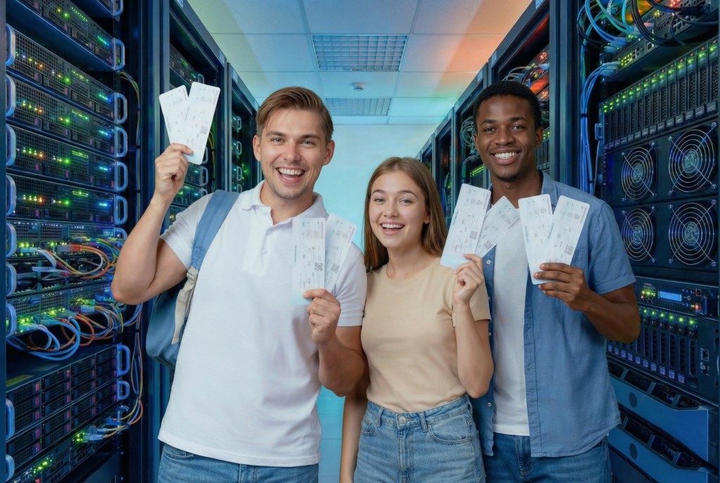 Trois étudiants montrent leur salaire alternance avec des chèques